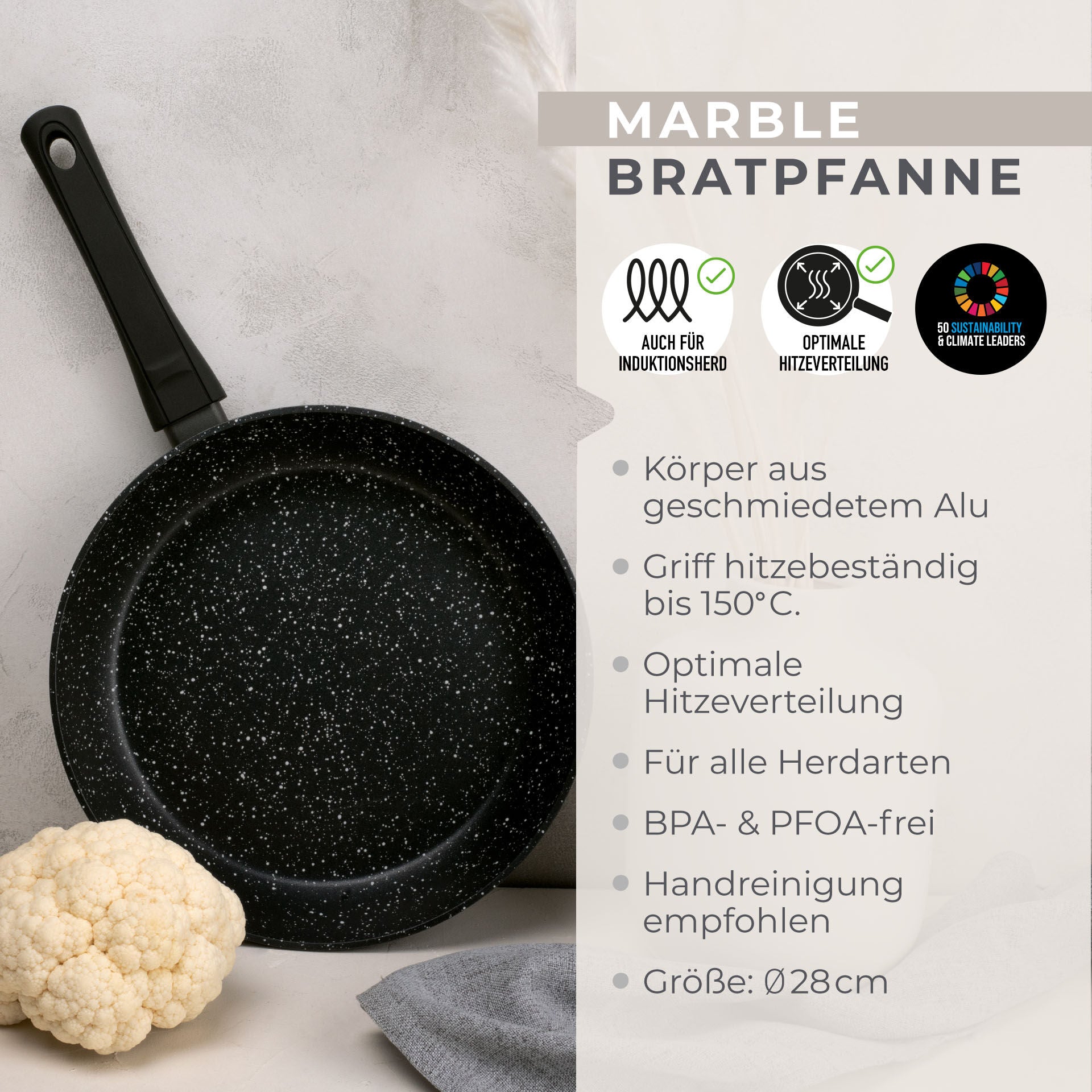 Softtouch-håndtak på Stekepanne non-stick Marble Ø28 cm aluminium - Fackelmann