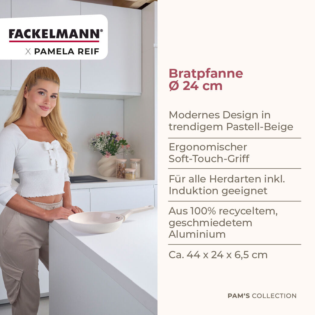 Stekepanne Pamela Reif Shell Ø24 cm non-stick montert på komfyr
