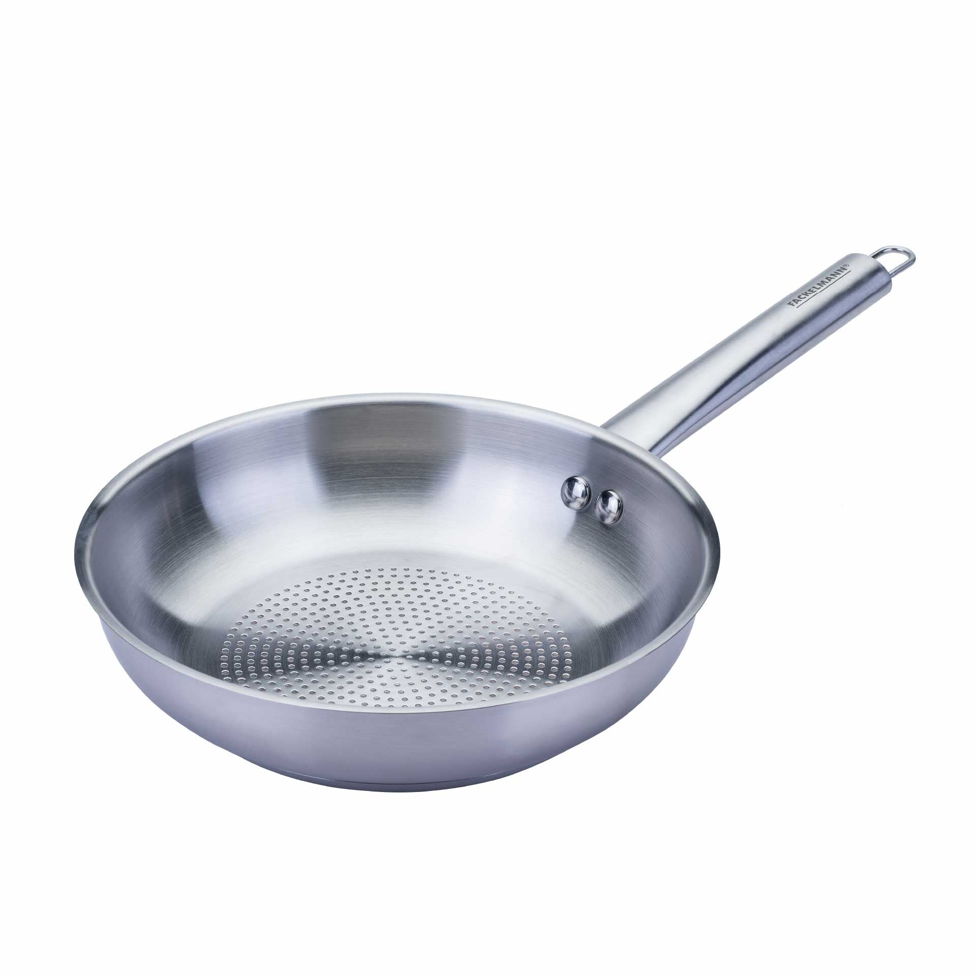 Stekepanne rustfritt stål Ø20 cm med ovalt håndtak forfra