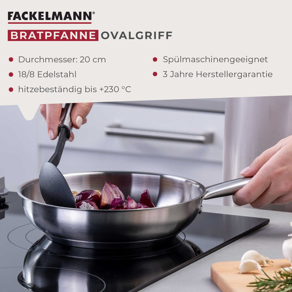 Nærbilde av stekeflate på Stekepanne rustfritt stål Ø20 cm med ovalt håndtak