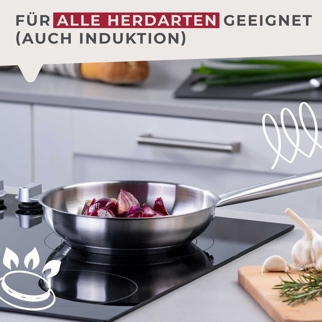 Stekepanne rustfritt stål Ø20 cm med ovalt håndtak sideprofil