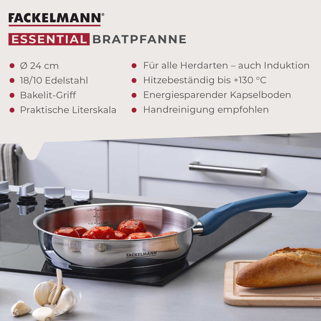 Nærbilde av stekeflate på Stekepanne rustfritt stål Ø24 cm Essential blå - Fackelmann