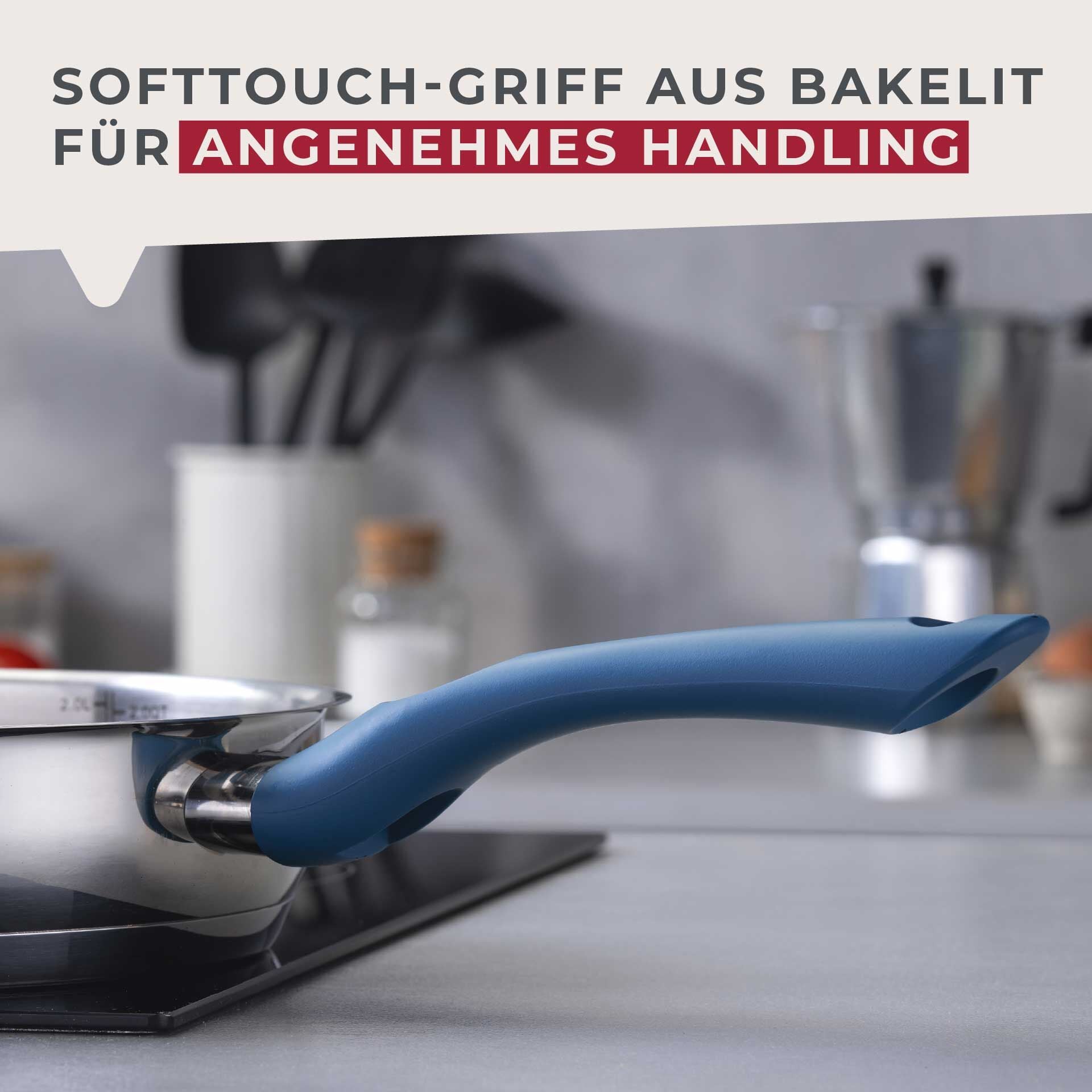 Soft-touch håndtak på Stekepanne rustfritt stål Ø24 cm Essential blå - Fackelmann
