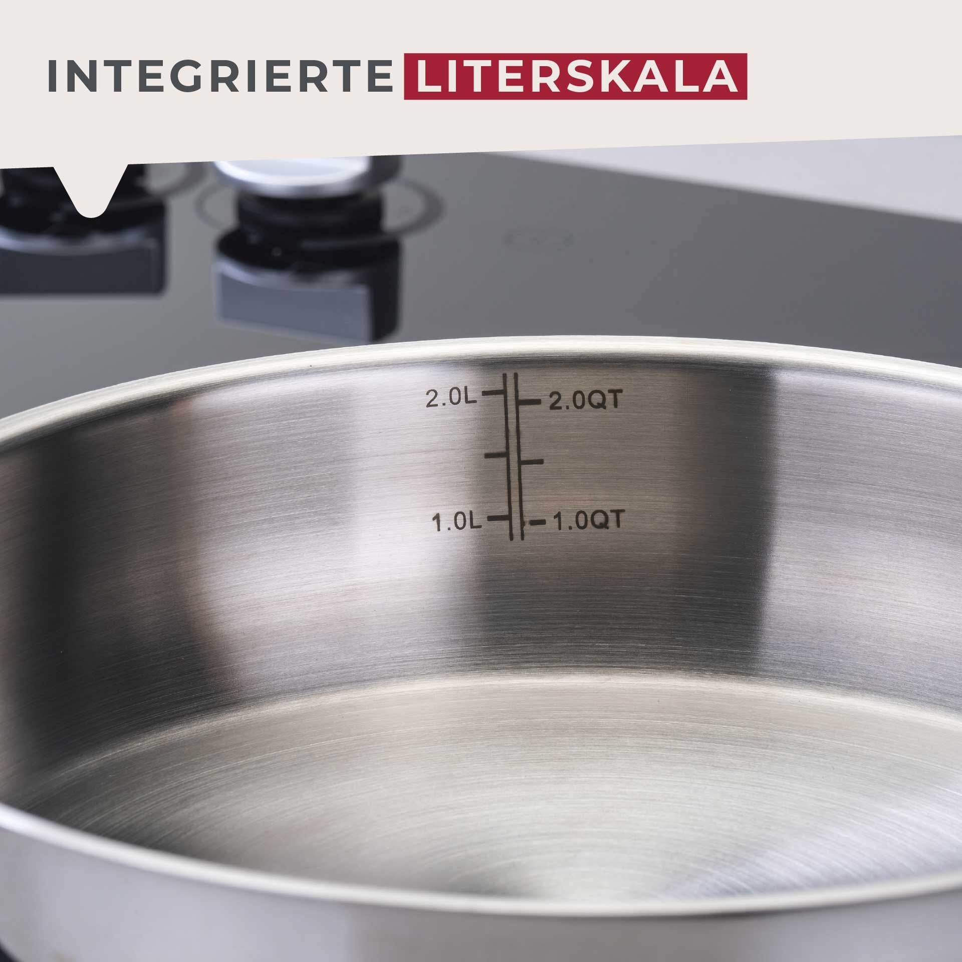 Stekepanne rustfritt stål Ø24 cm Essential blå - Fackelmann med literskala