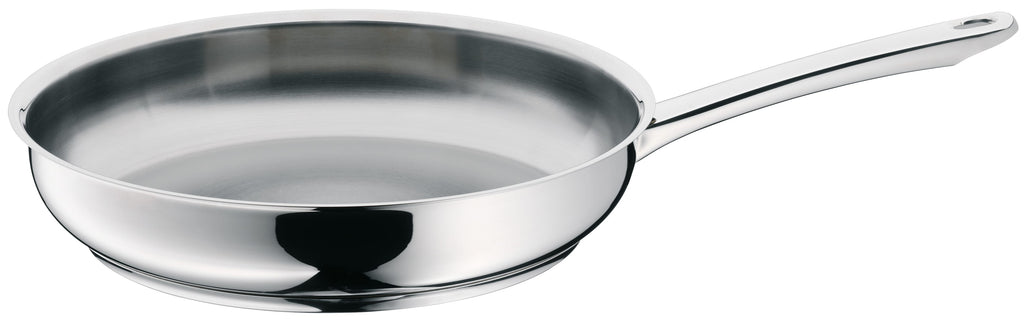 Stekepanne rustfritt stål 28 cm med skaft induksjon forfra