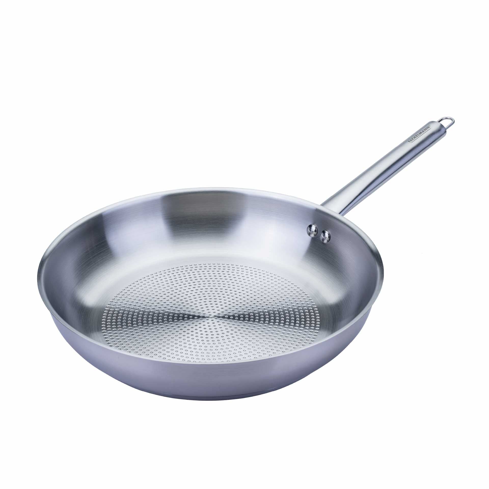 Stekepanne rustfritt stål Ø28 cm med ovalt håndtak forfra