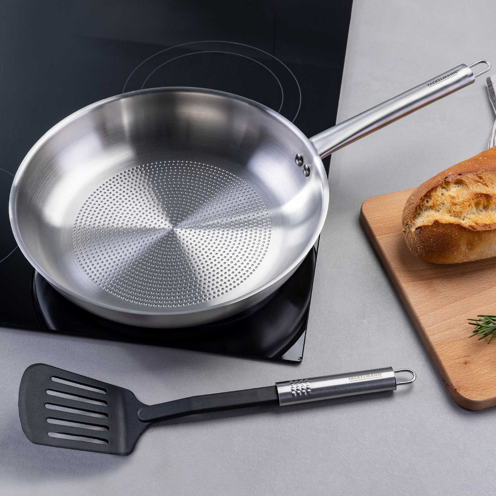 Stekepanne rustfritt stål Ø28 cm med ovalt håndtak bakside