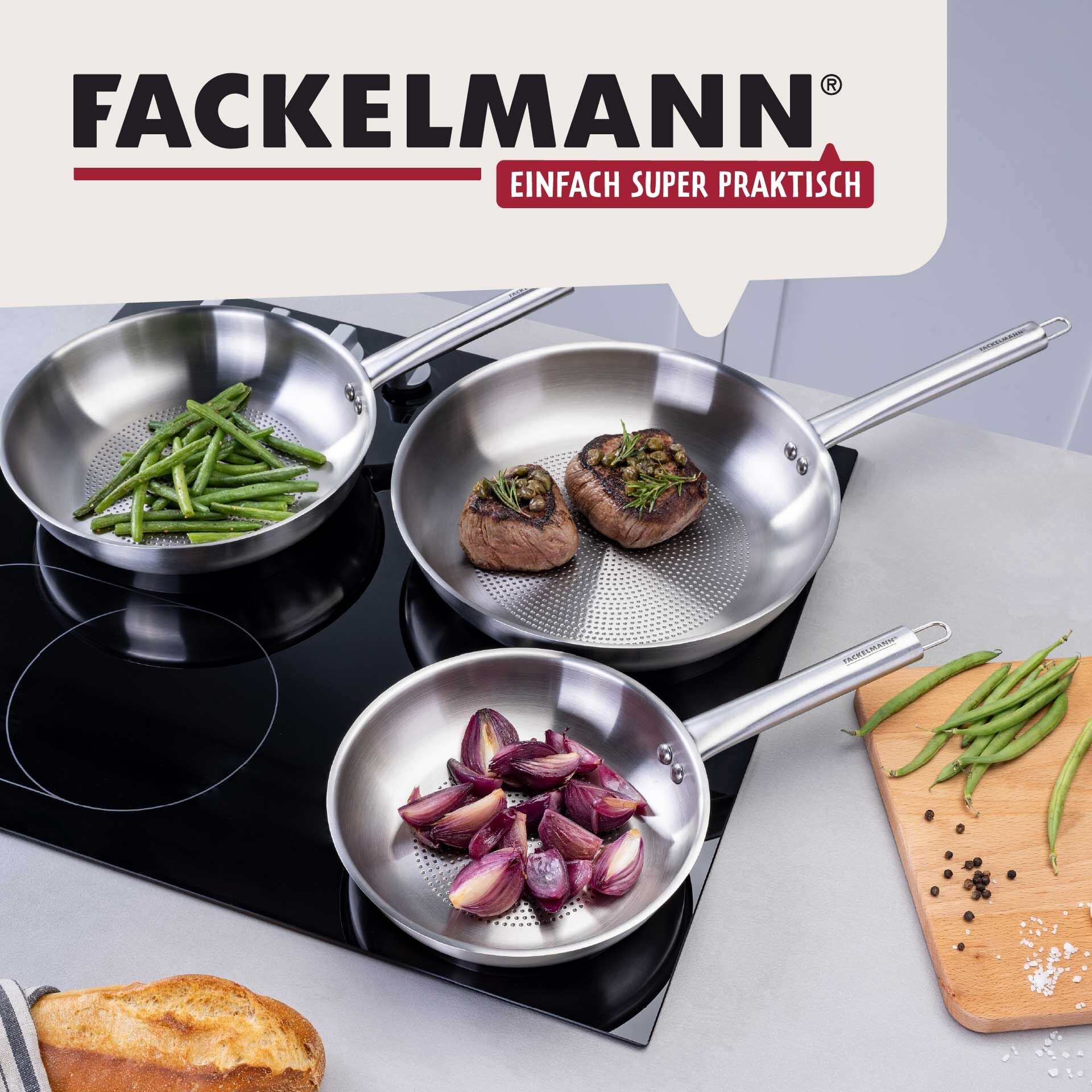 Stekepanne rustfritt stål Ø28 cm med ovalt håndtak med mat
