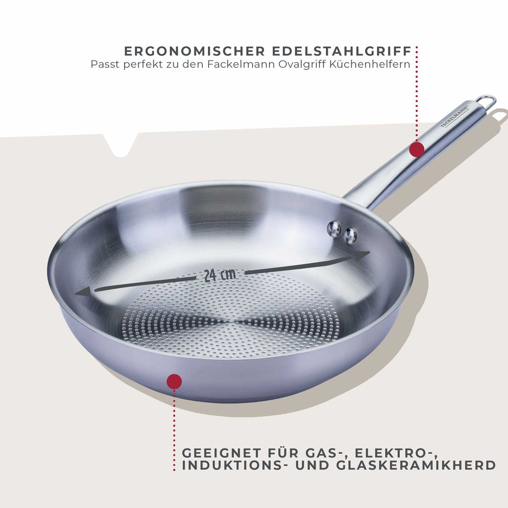 Detalj av ovalt håndtak på Stekepanne rustfritt stål Ø24 cm med ovalt håndtak - Fackelmann