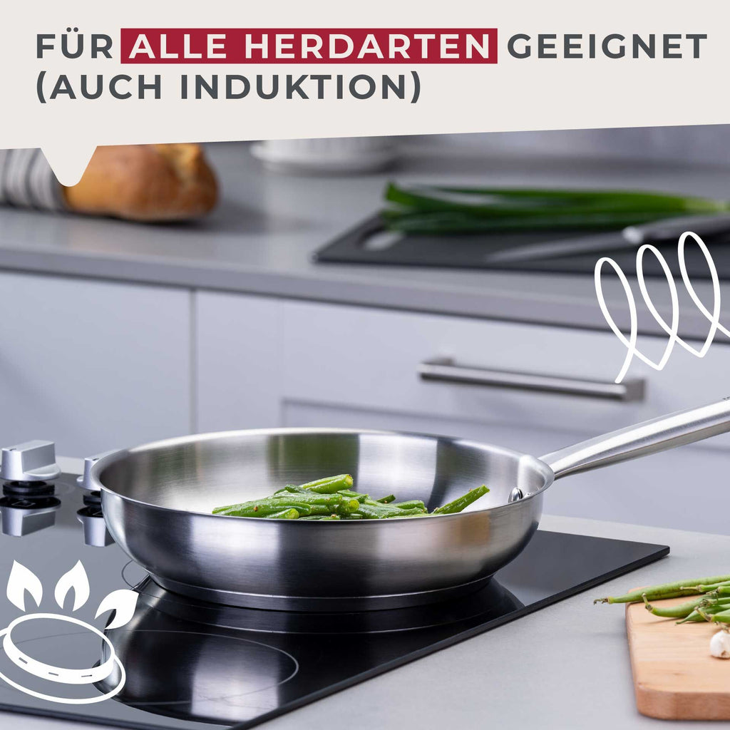 Sideprofil av Stekepanne rustfritt stål Ø24 cm med ovalt håndtak - Fackelmann
