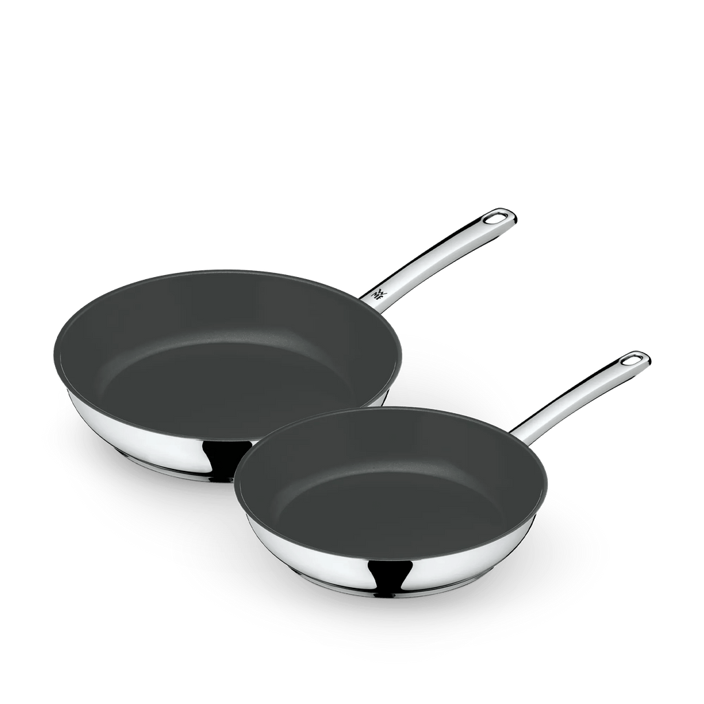 Stekepanne sett 2-delt rustfritt stål 24 og 28 cm keramikk non-stick forfra