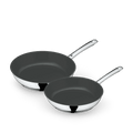 Stekepanne sett 2-delt rustfritt stål 24 og 28 cm keramikk non-stick forfra