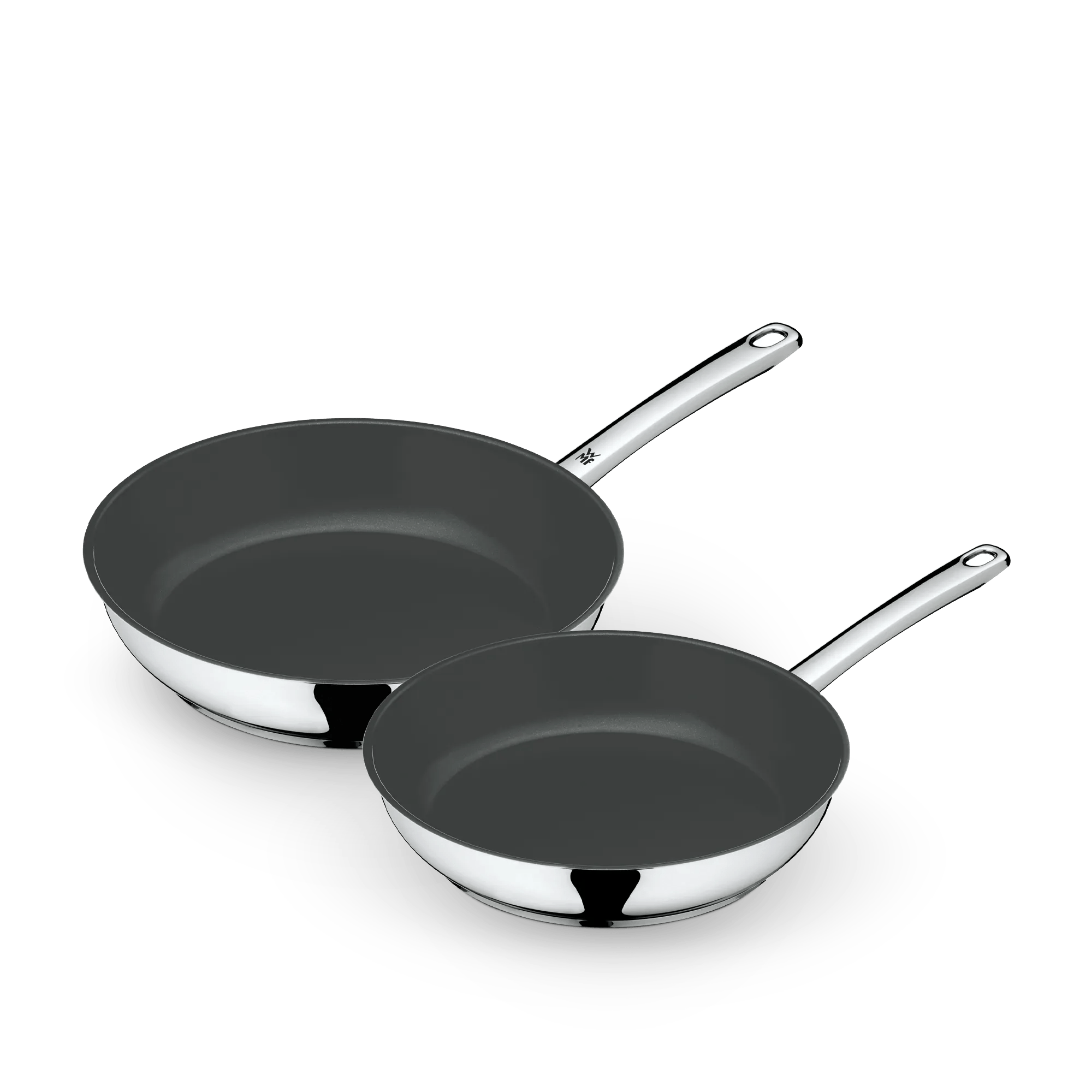 Stekepanne sett 2-delt rustfritt stål 24 og 28 cm keramikk non-stick forfra