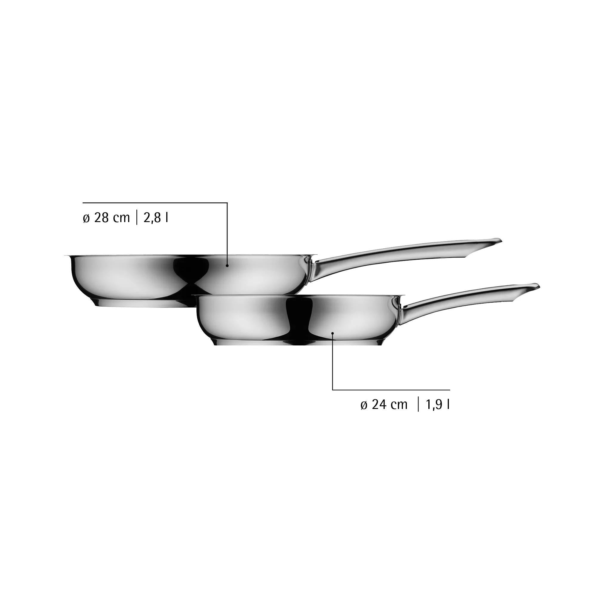 Stekepanne sett 2-delt rustfritt stål 24 og 28 cm keramikk non-stick nærbilde av belegg