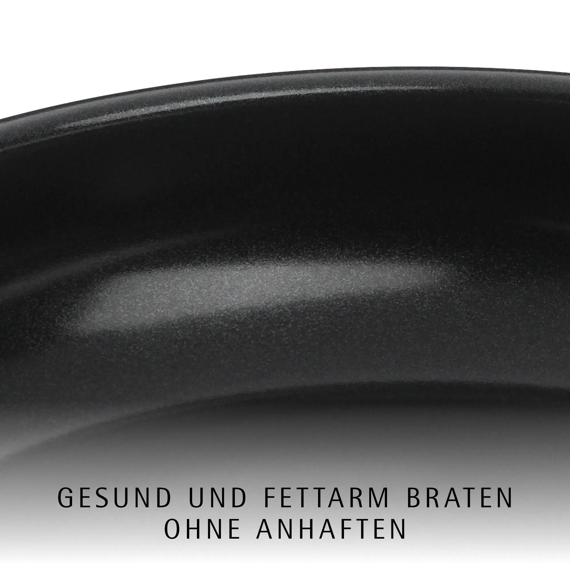 Stekepanne sett 2-delt rustfritt stål 24 og 28 cm keramikk non-stick vist med mat