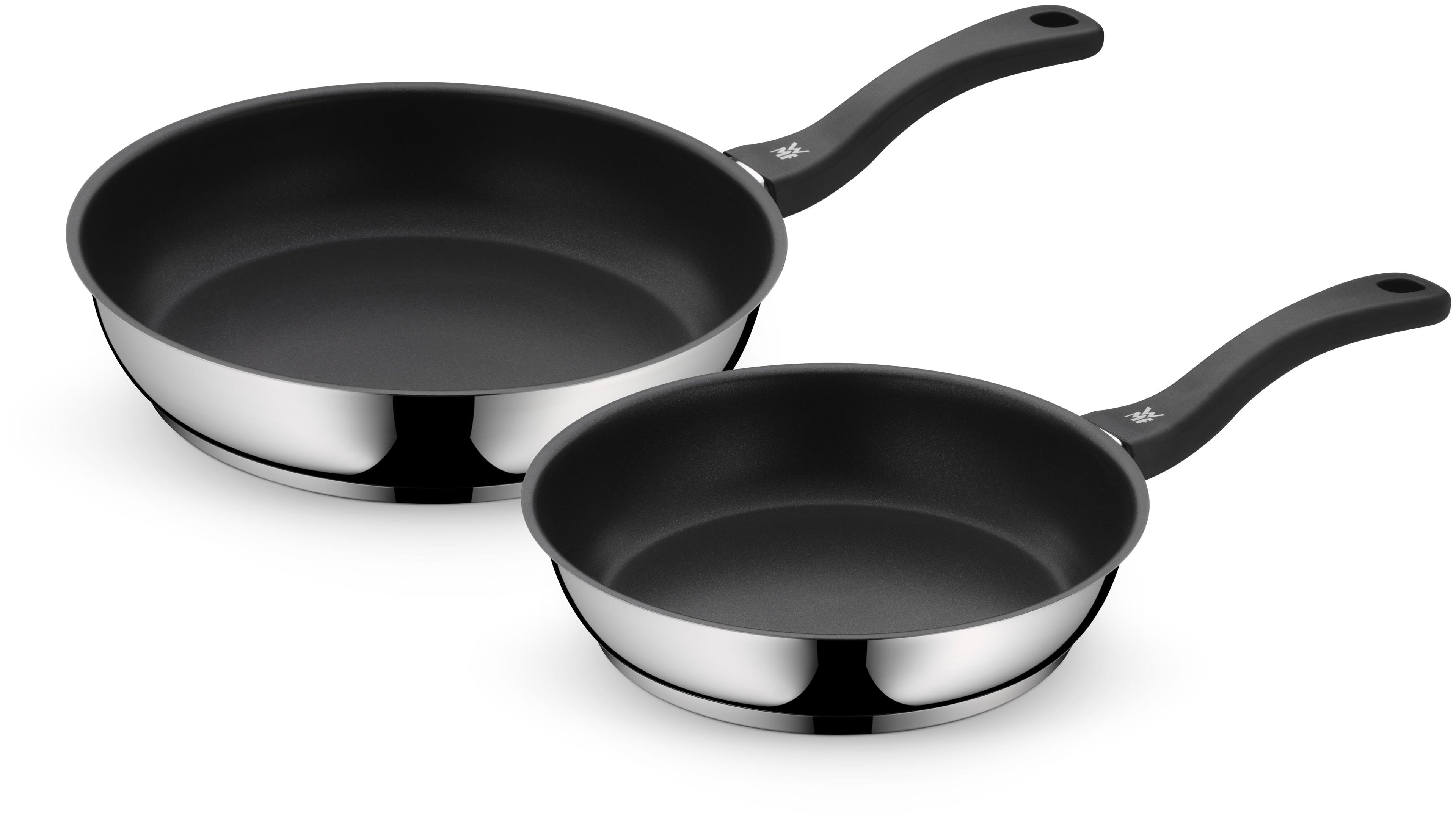 Stekepanne sett 2-delt rustfritt stål 24 og 28 cm non-stick forfra
