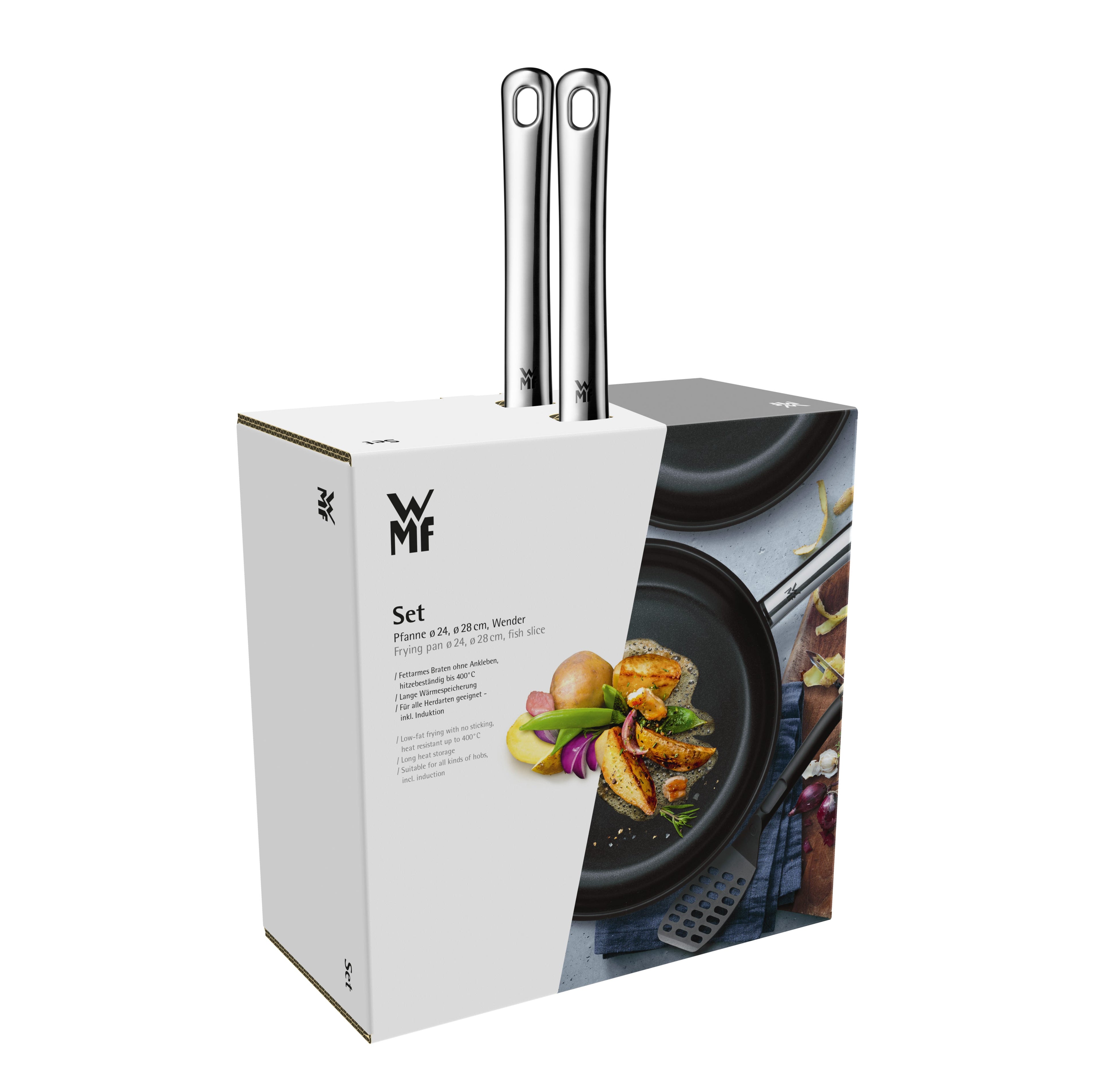 Stekepanne sett 3-delt 24 og 28 cm med stekespade non-stick detalj av hellekant