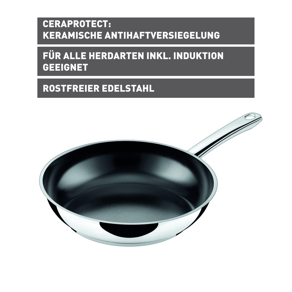 Stekepanne Talis 24 cm rustfritt stål keramisk non-stick montert på komfyr