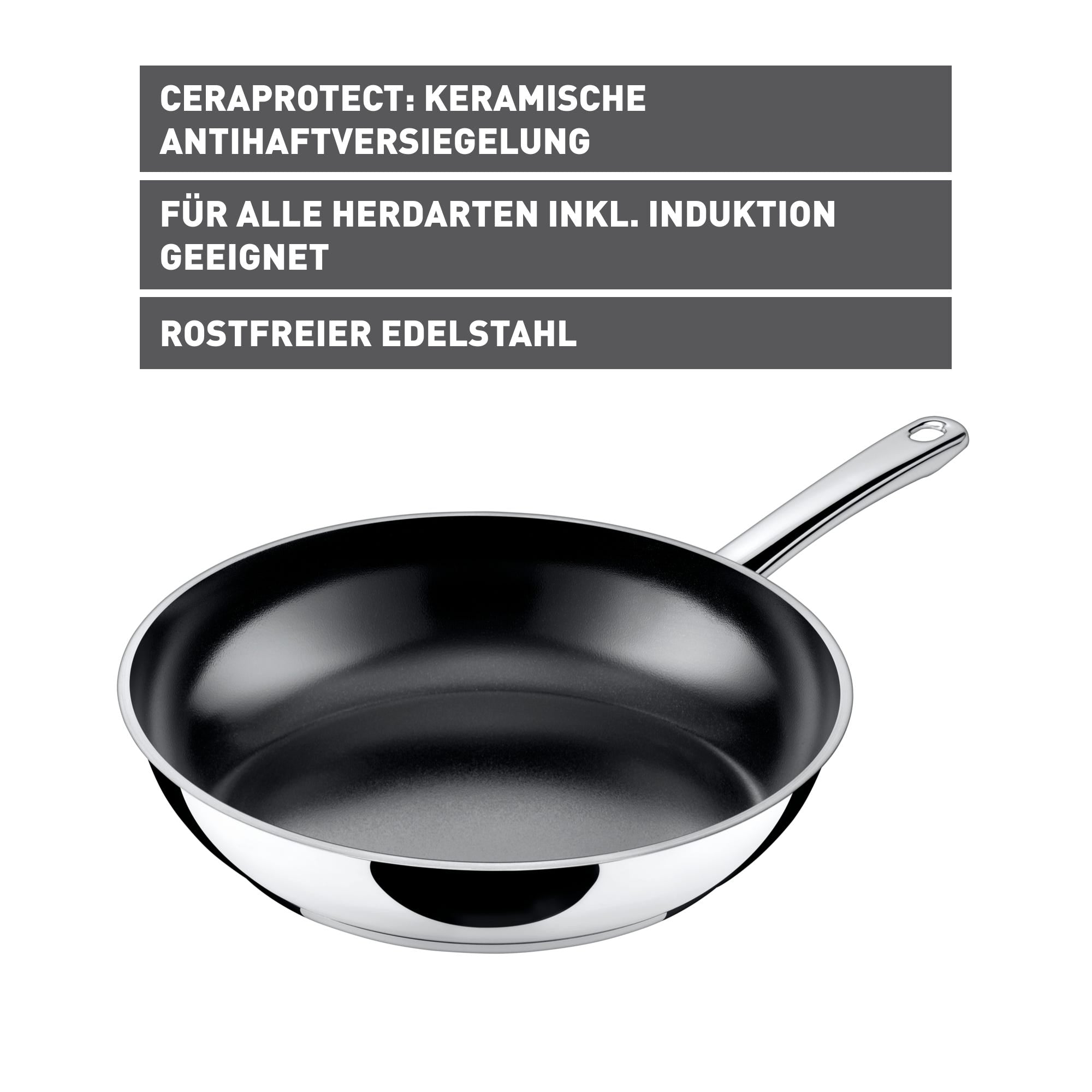 Stekepanne Talis 28 cm rustfritt stål keramisk non-stick montert på komfyr