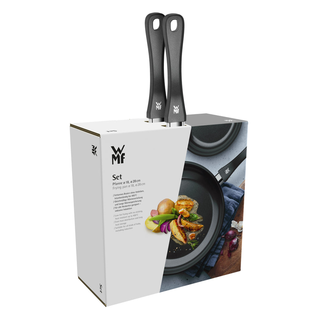Stekepannesett 2-delt non-stick 18 cm + 28 cm rustfritt stål - WMF håndtak og bunn