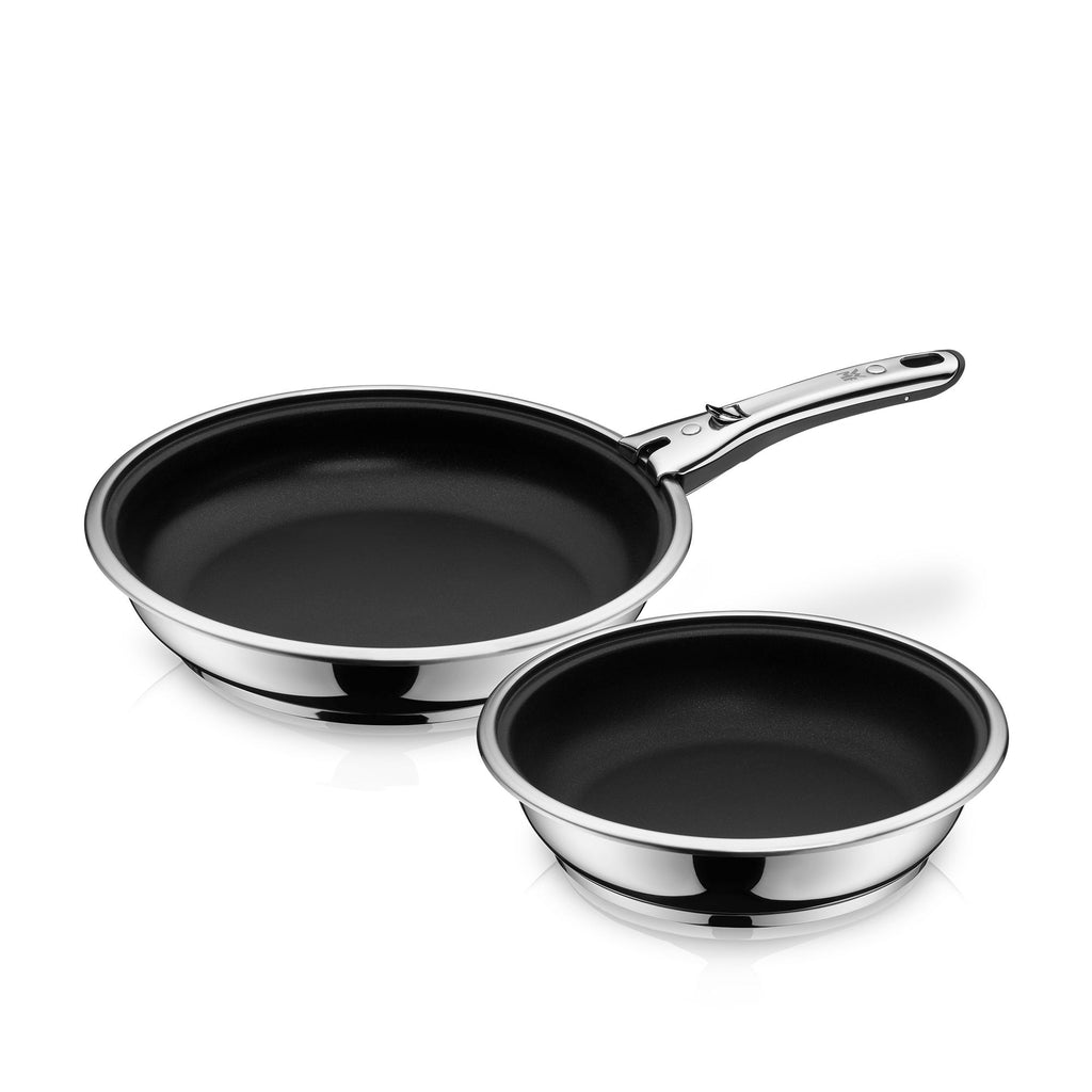 Stekepannesett 3-delt non-stick avtakbart håndtak rustfritt stål forfra