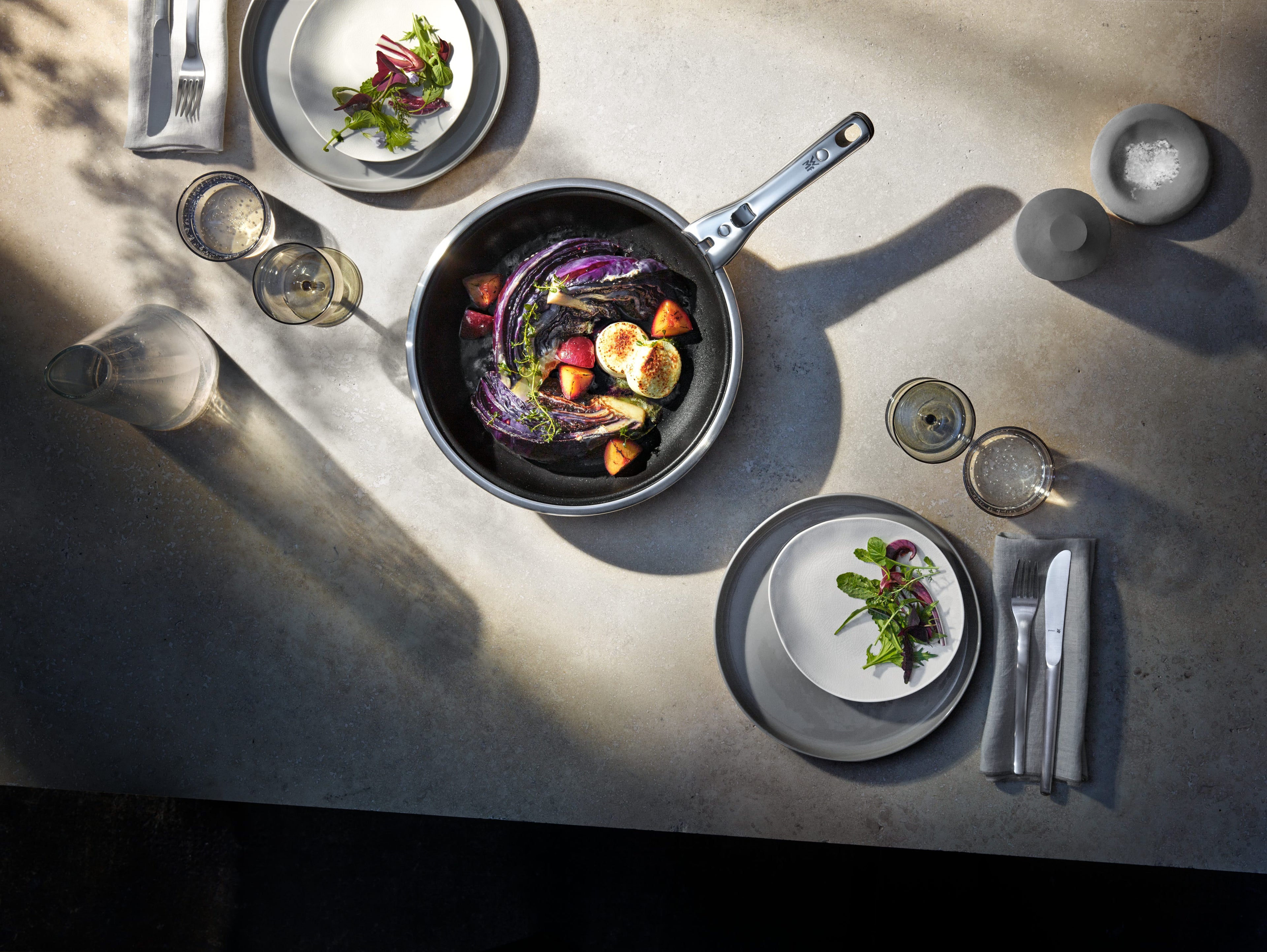 Stekepannesett 3-delt non-stick avtakbart håndtak rustfritt stål emballasje