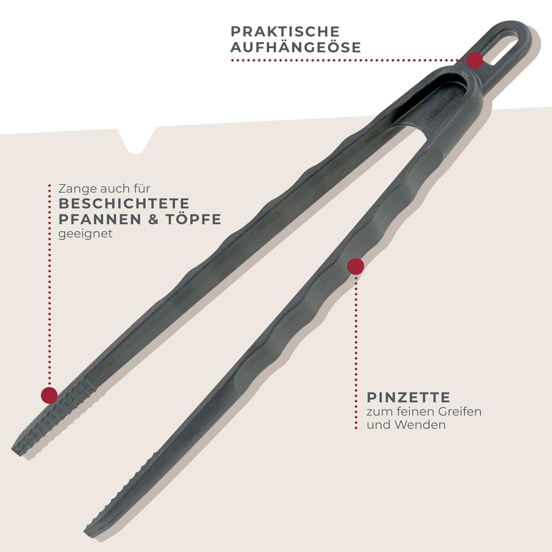 Stekepinsett 29 cm svart varmebestandig detalj