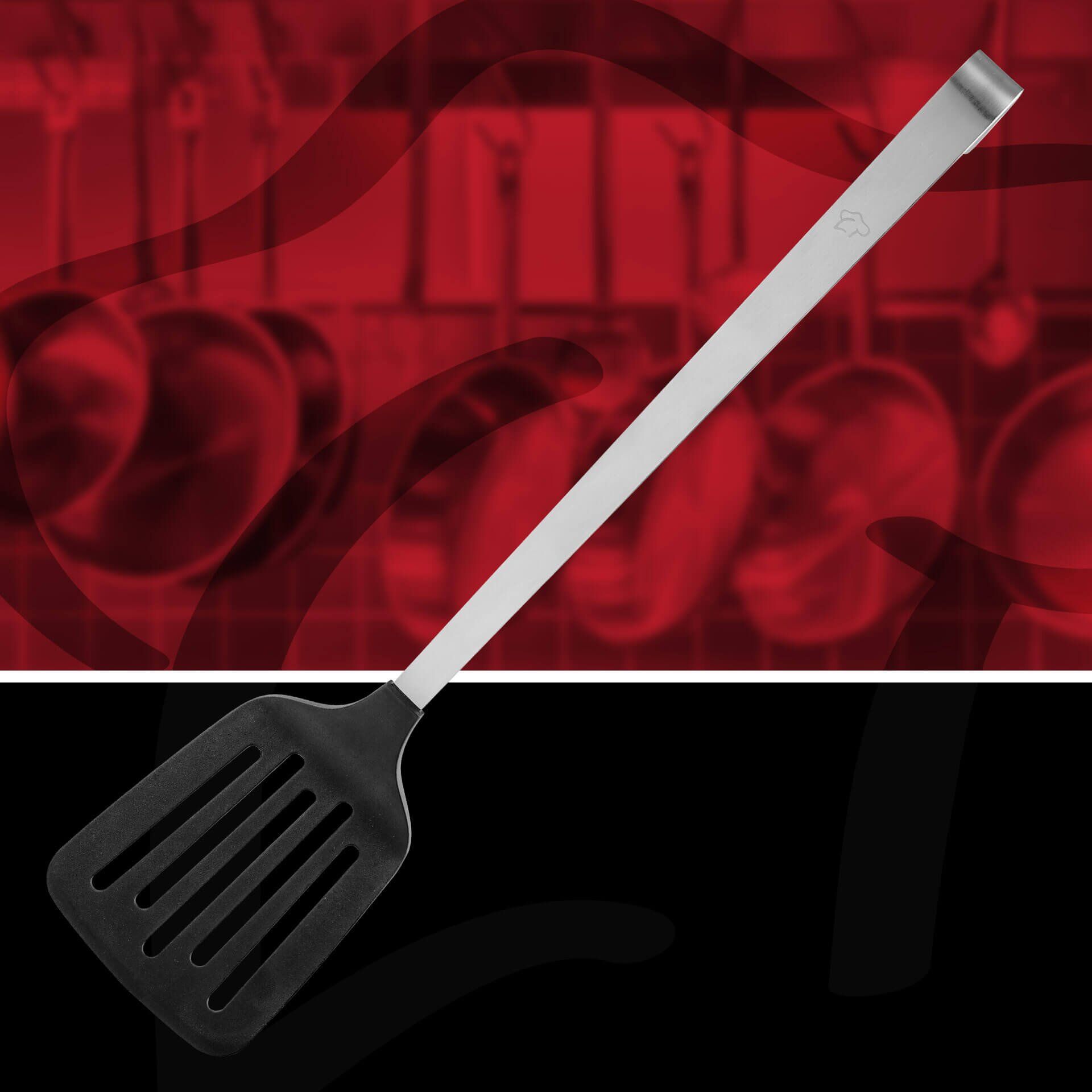 Stekespade 37 cm rustfritt stål med plasthode sett fra siden