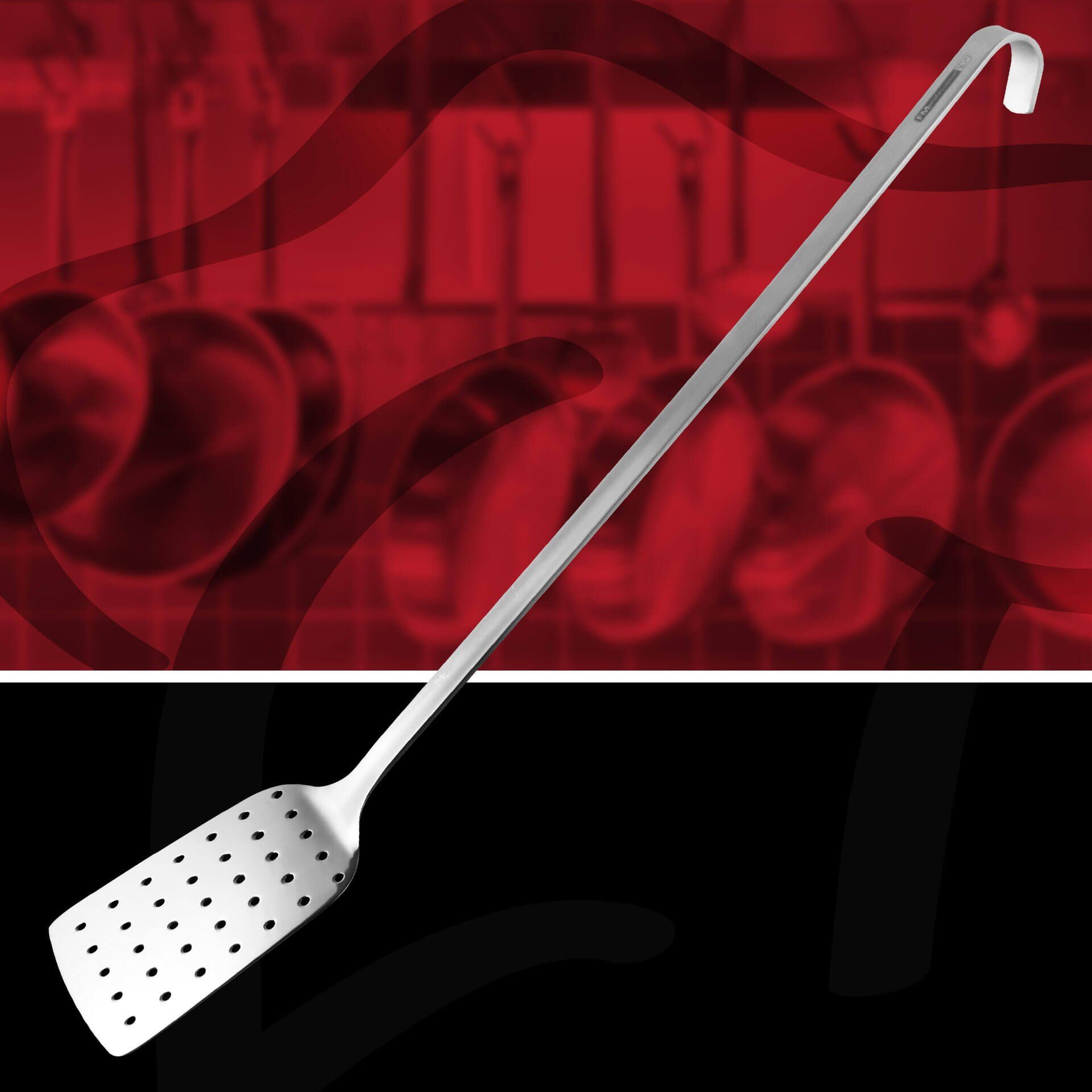 Stekespade 51 cm rustfritt stål med hull - FMprofessional håndtak detalj
