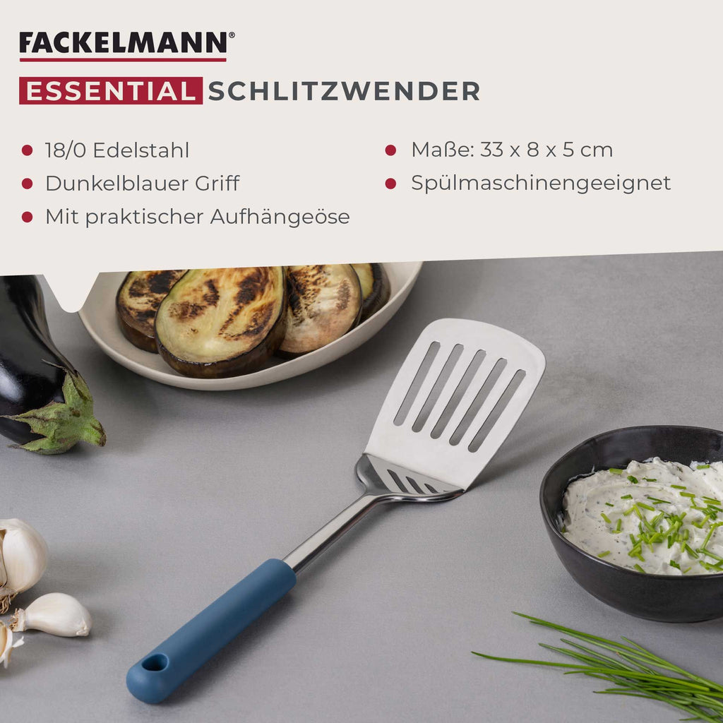 Montert Stekespade med slisser rustfritt stål 33 cm blå - Fackelmann i kjøkken