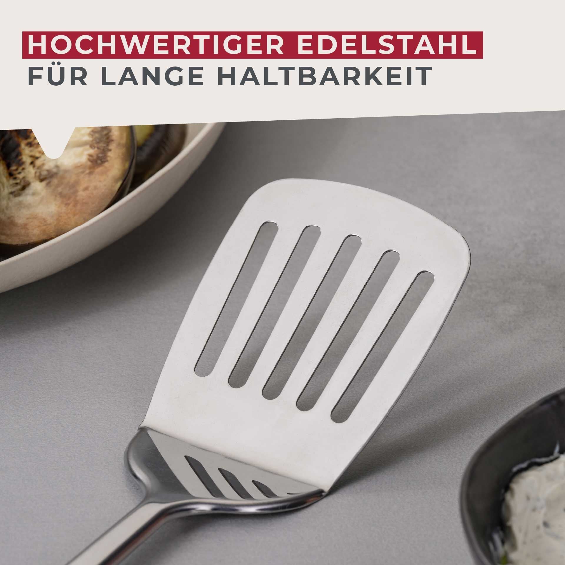 Bruk av Stekespade med slisser rustfritt stål 33 cm blå - Fackelmann med panne