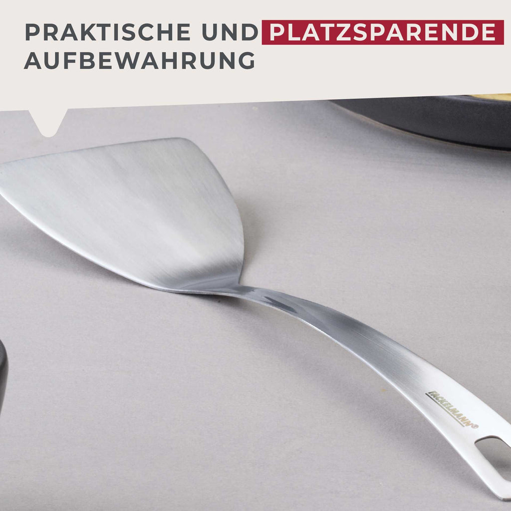 Stekespade rustfritt stål 33 cm i bruk på kjøkken