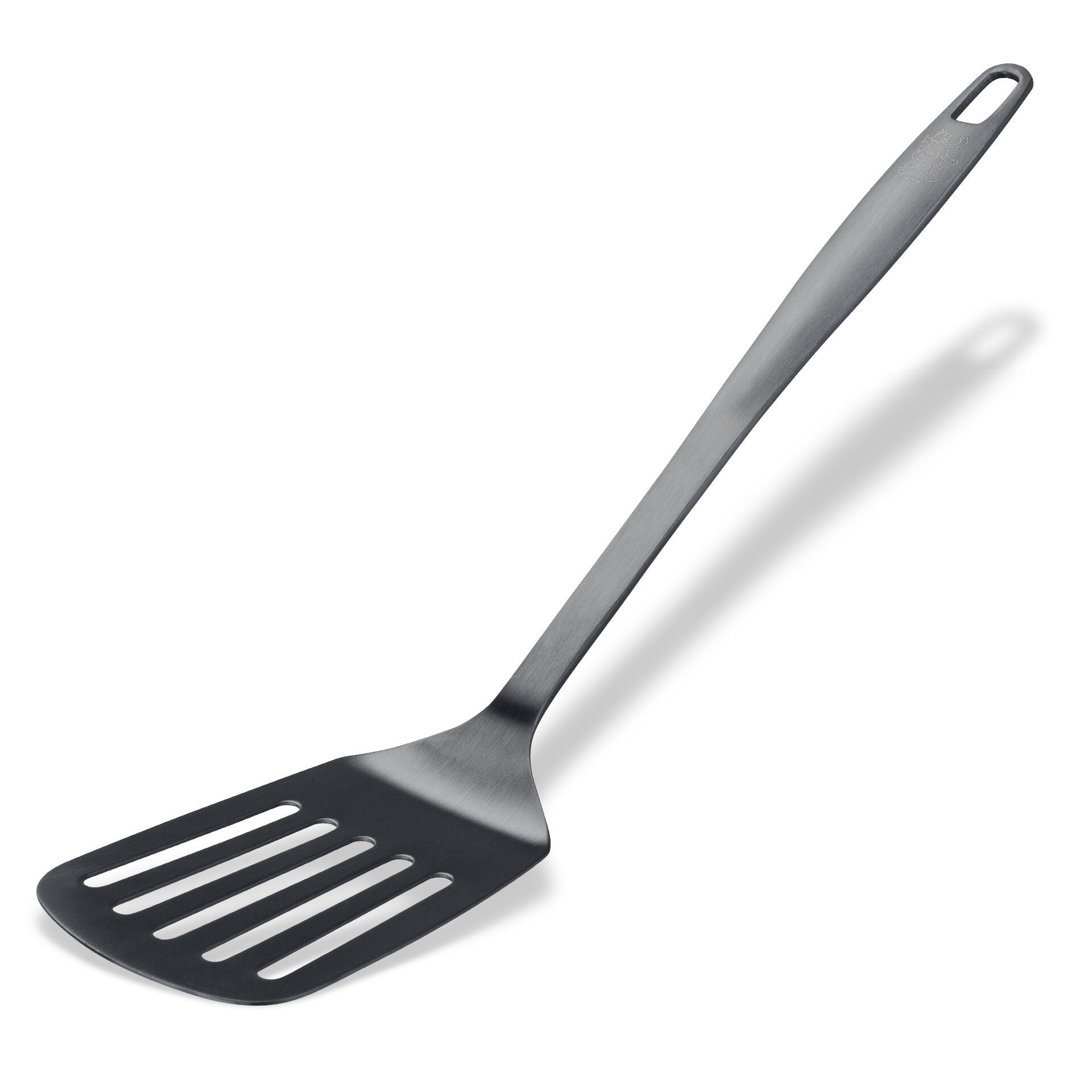 Stekespade med spalter svart rustfritt stål 32,5 cm sett forfra