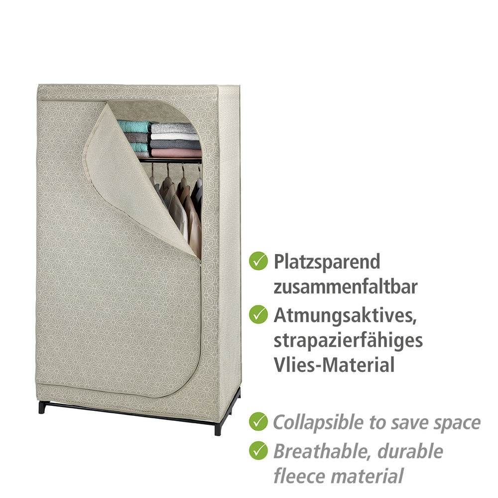 Nærbilde av stoffmateriale på Stoffgarderobe Balance med hylle sammenleggbar taupe