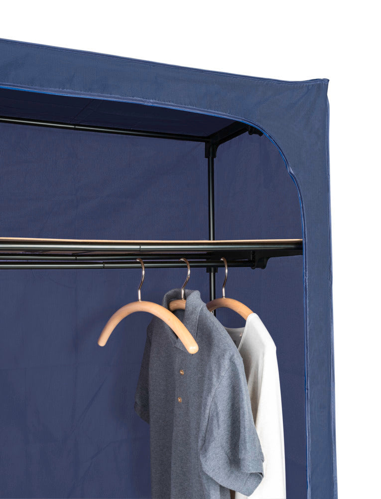 Stoffgarderobe Business med hylle og glidelås blå polyester detalj av glidelås