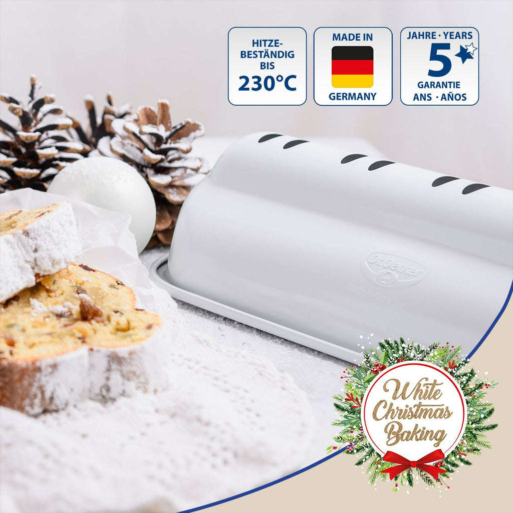 Nærbilde av innsiden i Stollenform hvit til julestollen og julebakst - Dr. Oetker