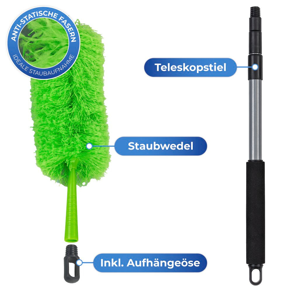 Støvkost mikrofiber med teleskopskaft 56-122 cm grønn - Maximex bakside