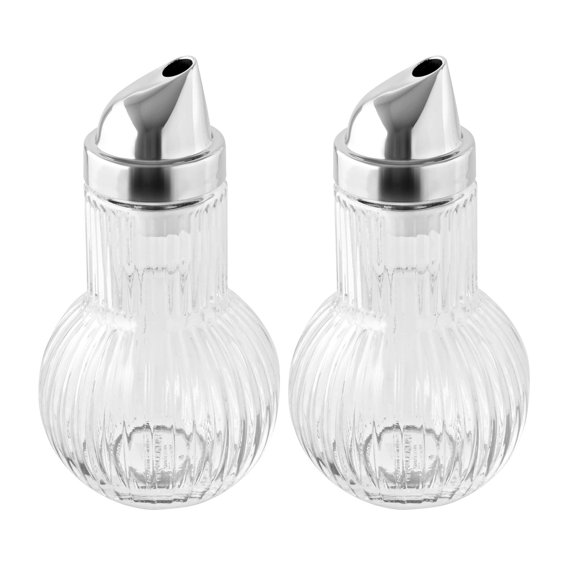Sukkerstrøer glass 2 stk 160 ml med kromlokk forfra