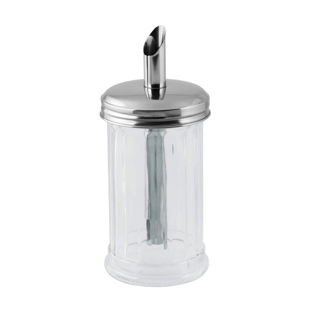Sukkerstrøer glass med lokk i rustfritt stål 17 cm 350 ml front