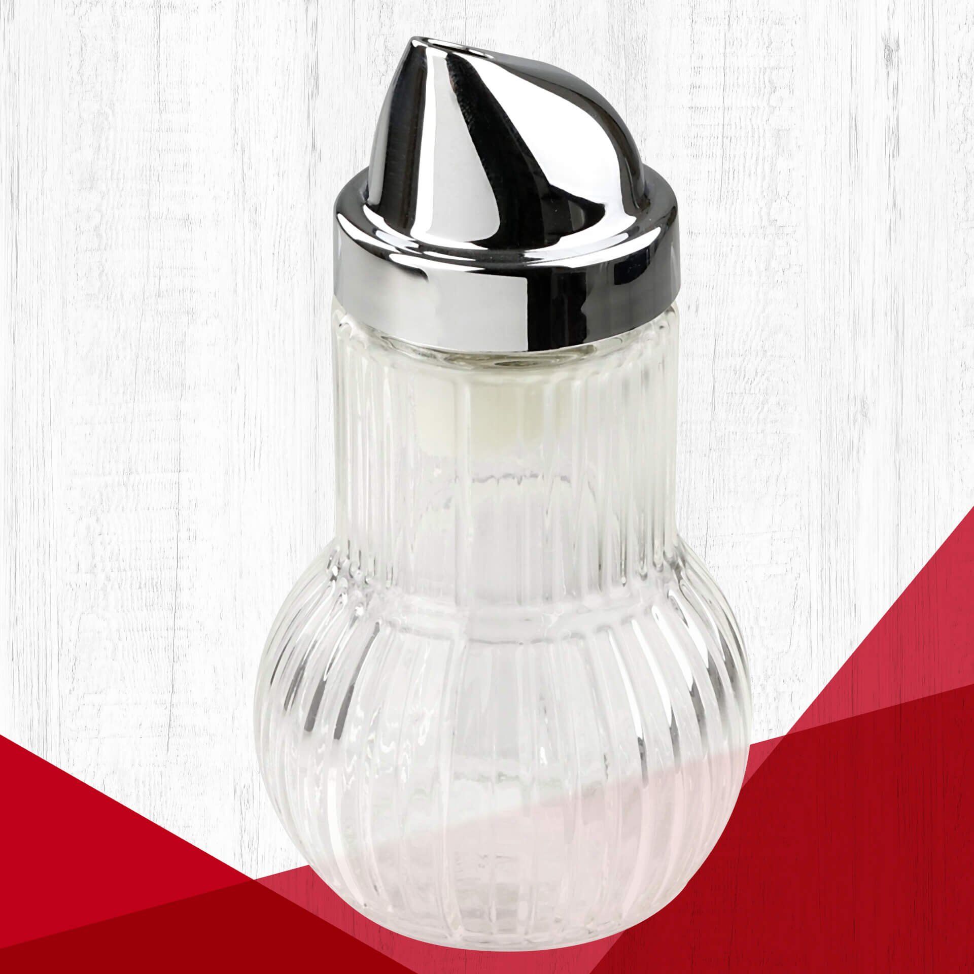 Sukkerstrøer Rubin glass 160 ml - Fackelmann detalj av kromlokk