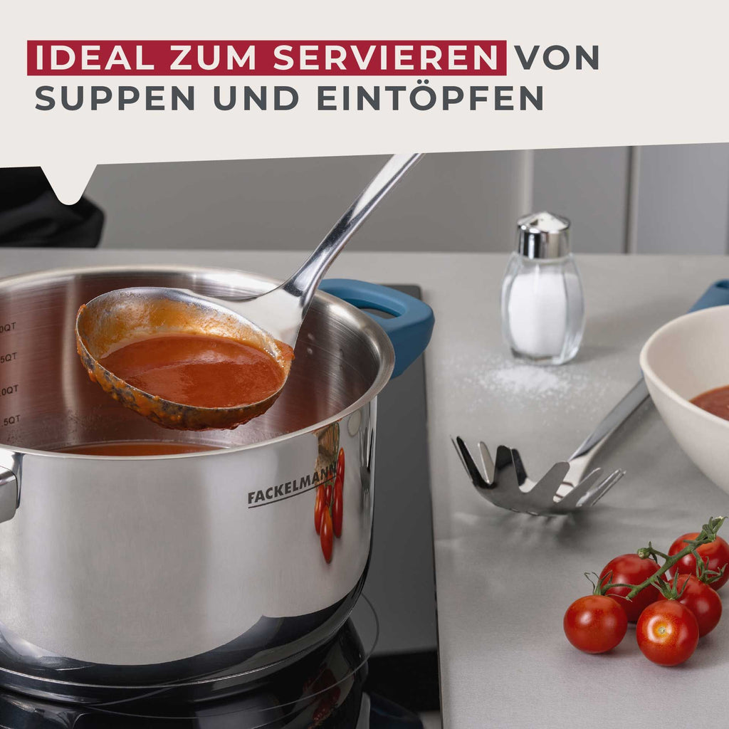 Suppøse rustfritt stål 32,5 cm blå opphengskrok detalj