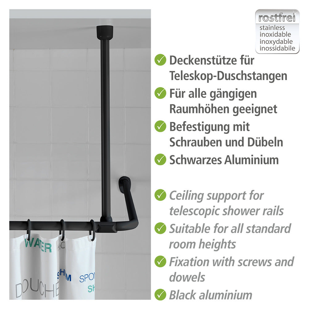 Takstøtte for dusjstang svart aluminium 57 cm bakside