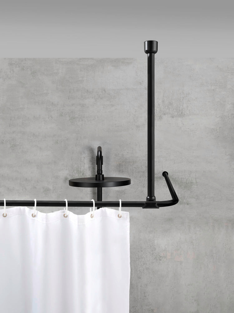 Nærbilde av takstøtte for dusjstang svart aluminium 57 cm