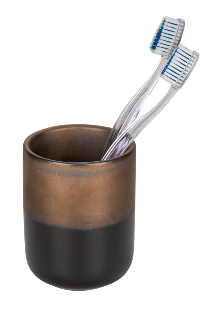 Tannbørstebeger keramikk svart/bronse Ø7,5x10 cm Enego forfra