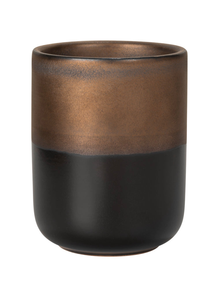 Oversikt av tannbørstebeger keramikk svart/bronse Ø7,5x10 cm Enego