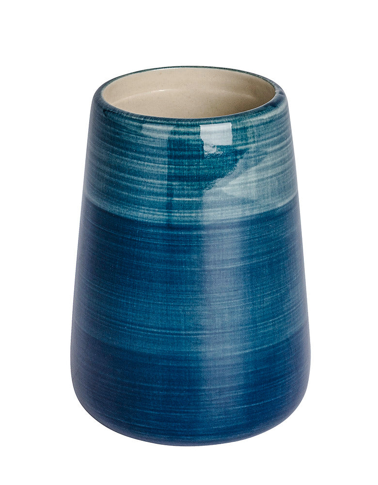Tannbørstebeger Pottery petrol keramikk håndmalt forfra