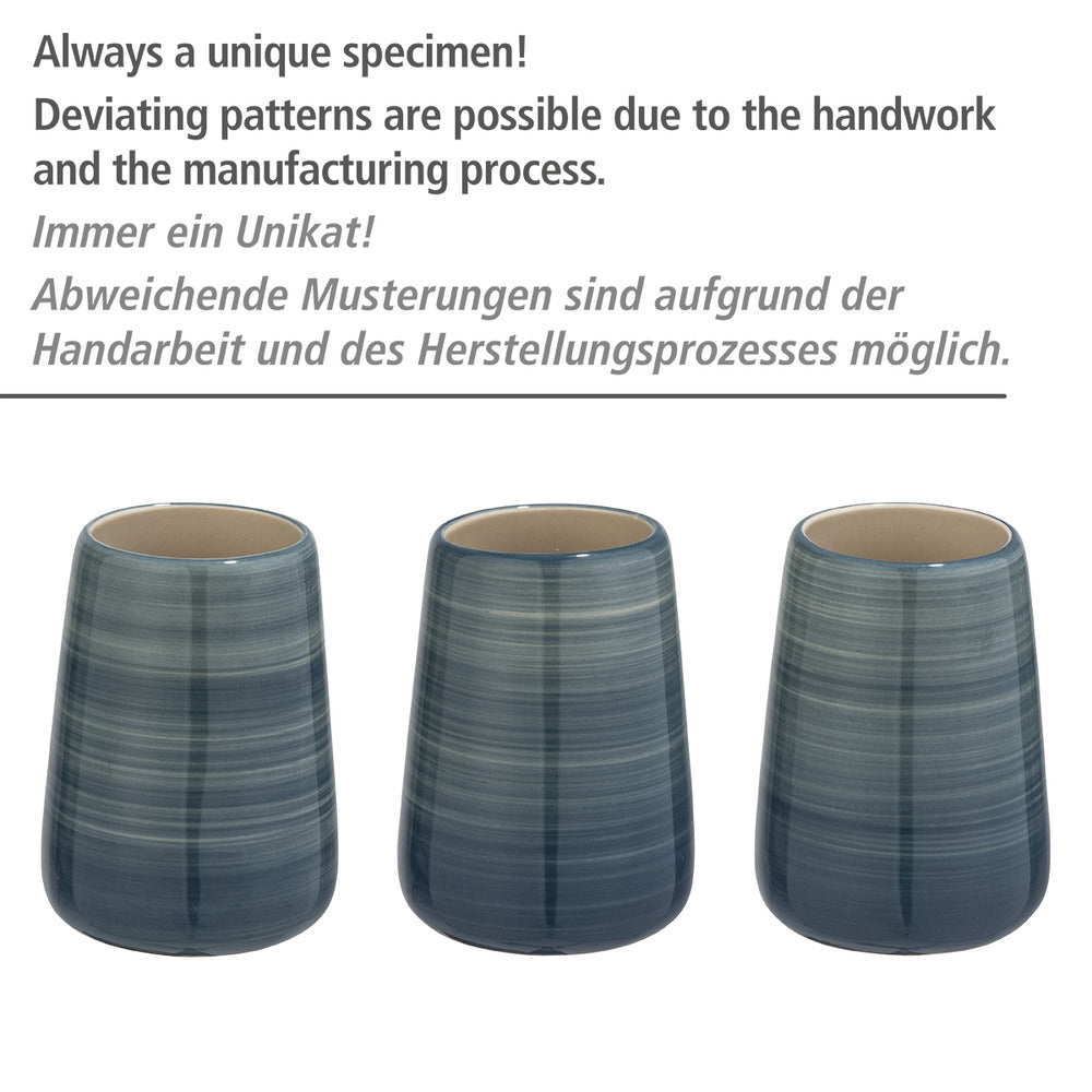Tannbørstebeger Pottery petrol keramikk håndmalt side