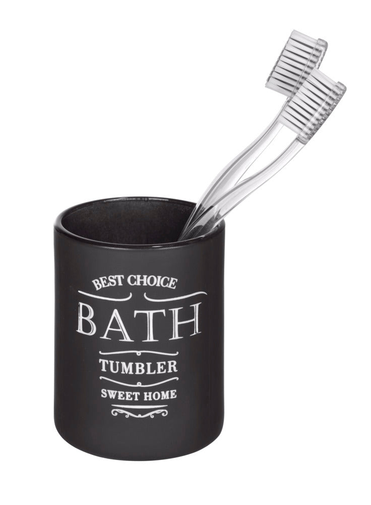 Tannbørstebeger Sweet Home glass svart - WENKO forfra