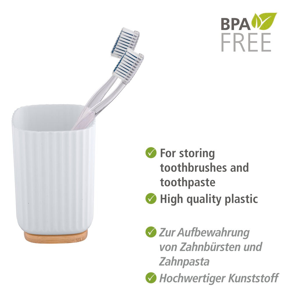 Detalj av tannbørsteholder hvit plast med bambusburnn Rotello - Wenko