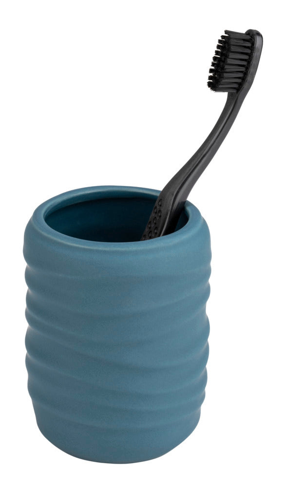 Montert Tannbørsteholder Illana keramikk petrol Ø8x10,5 cm soft-touch på baderom